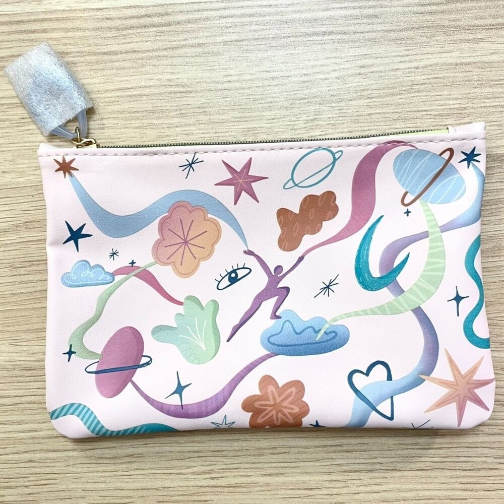 Ipsy Glam Bag Zippered Pouch Cosmetics Bag in Light Pink with Dreamy Designs